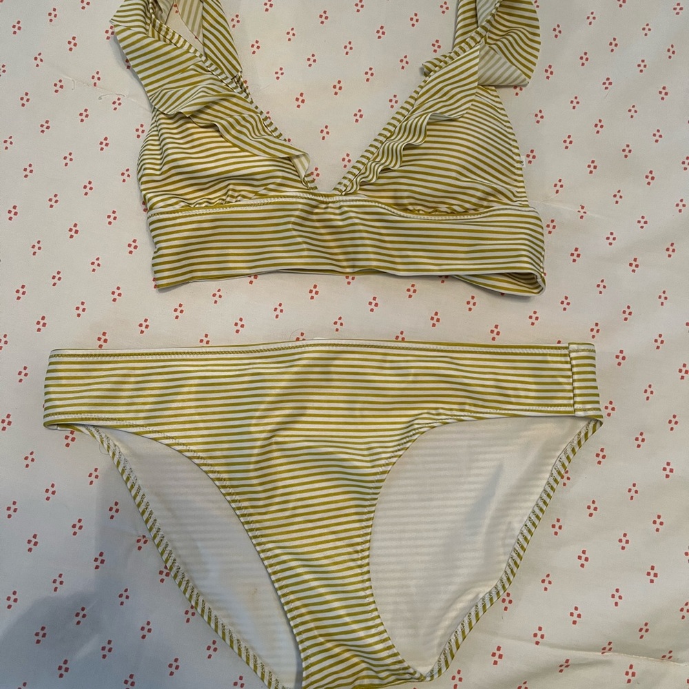 Aerie striped bathing suit, yellow-green and white striped